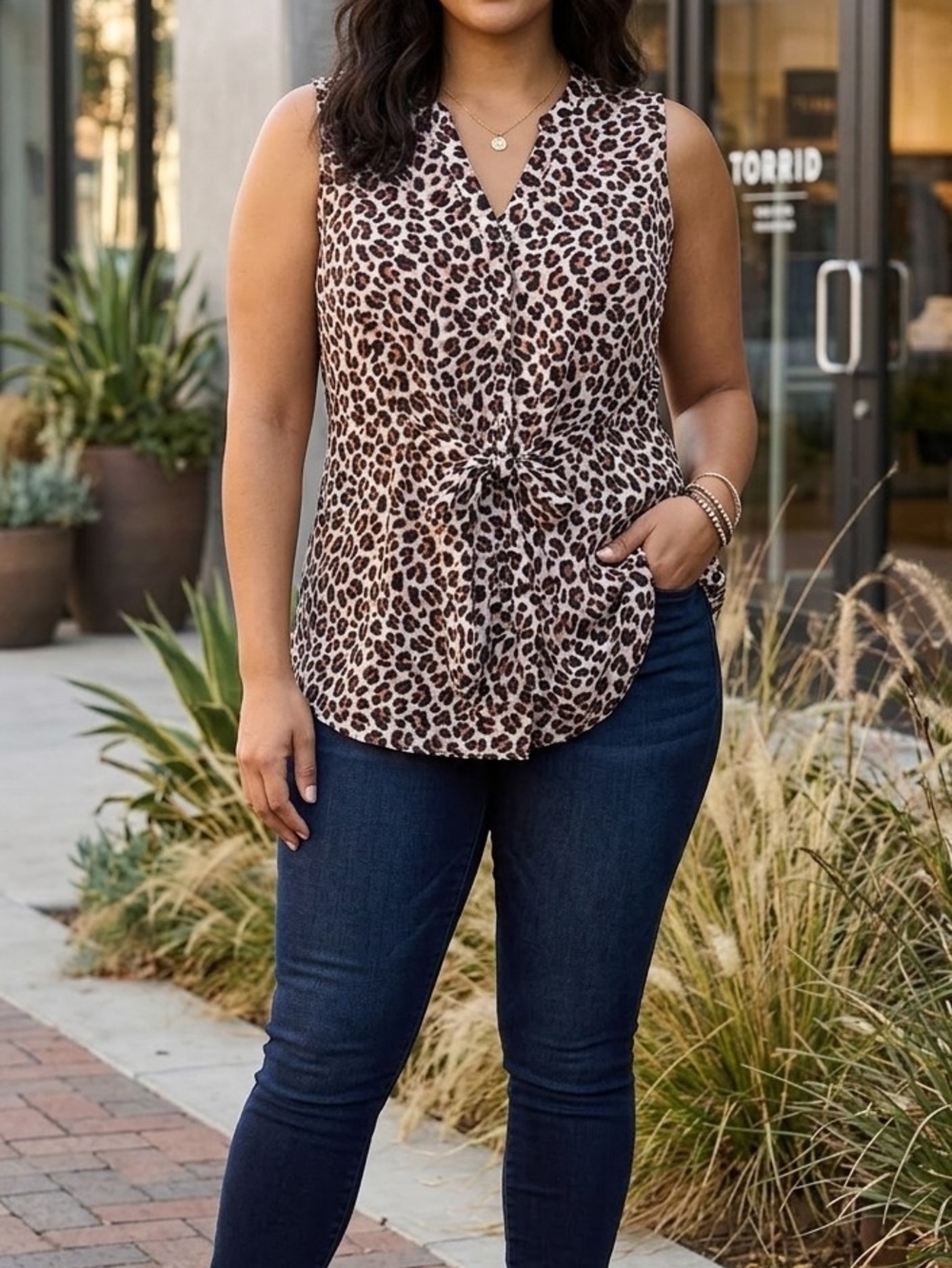 torrid Leopard Print Tie-Front Camisole - Brown & Cream